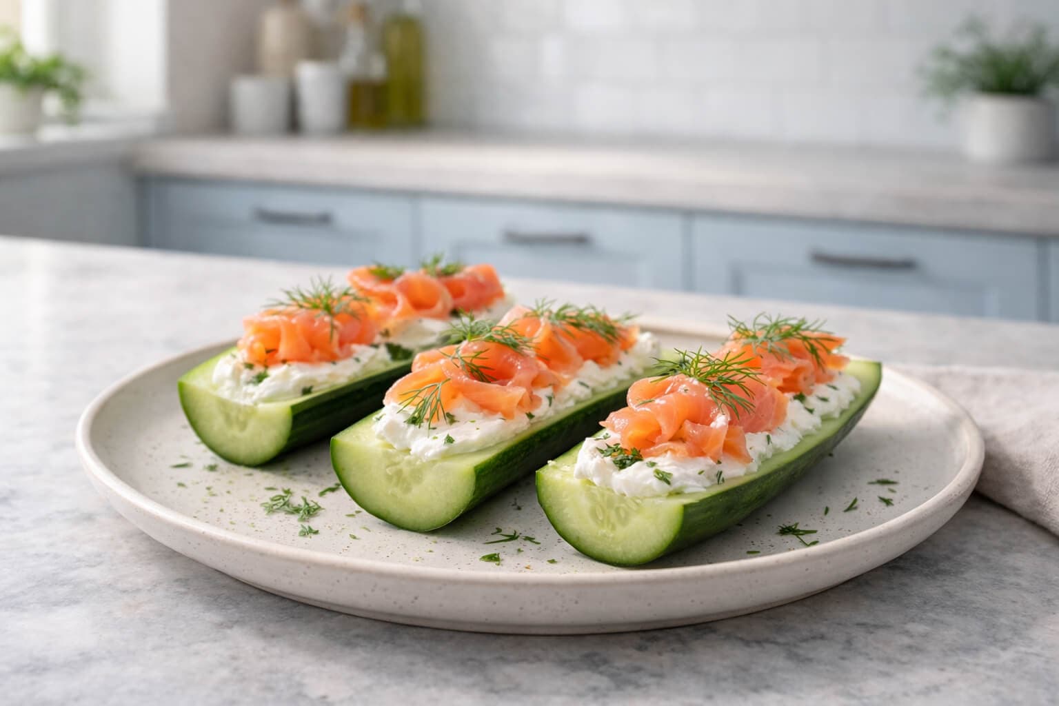 Agurkbåter med kremost og laks