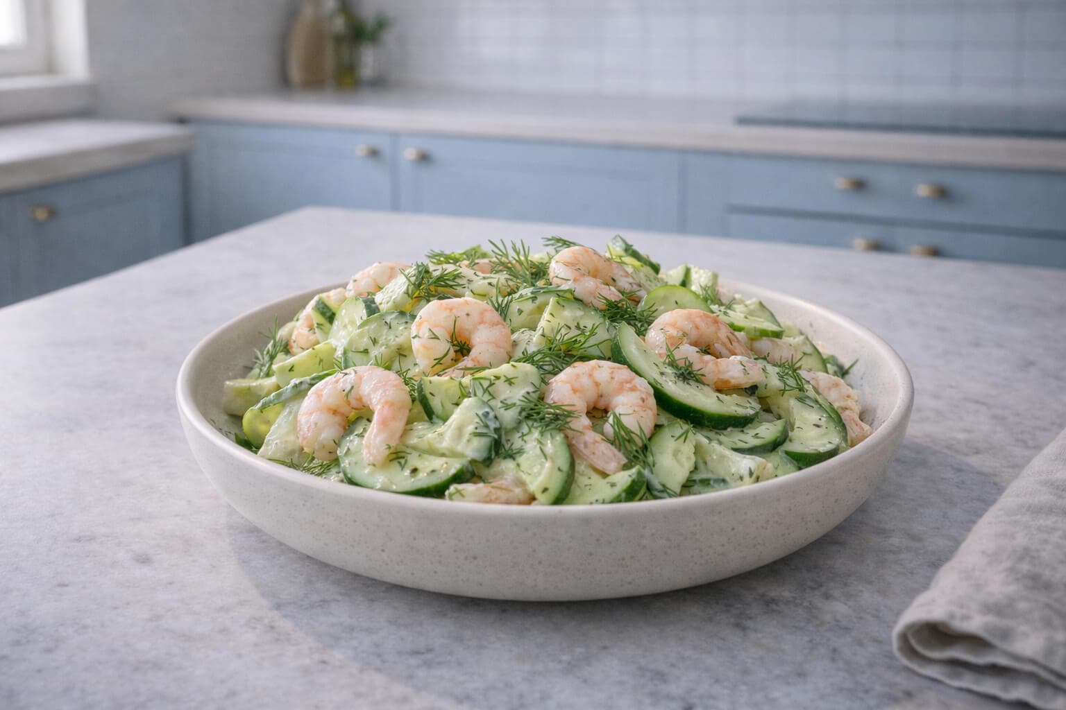 Agurksalat med reker og dill