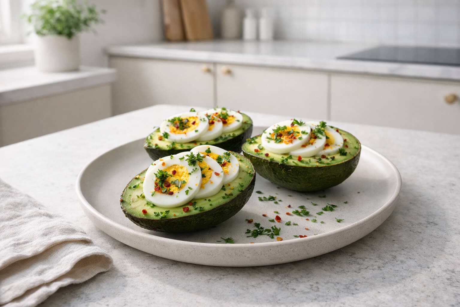 Avocado med egg og chiliflak