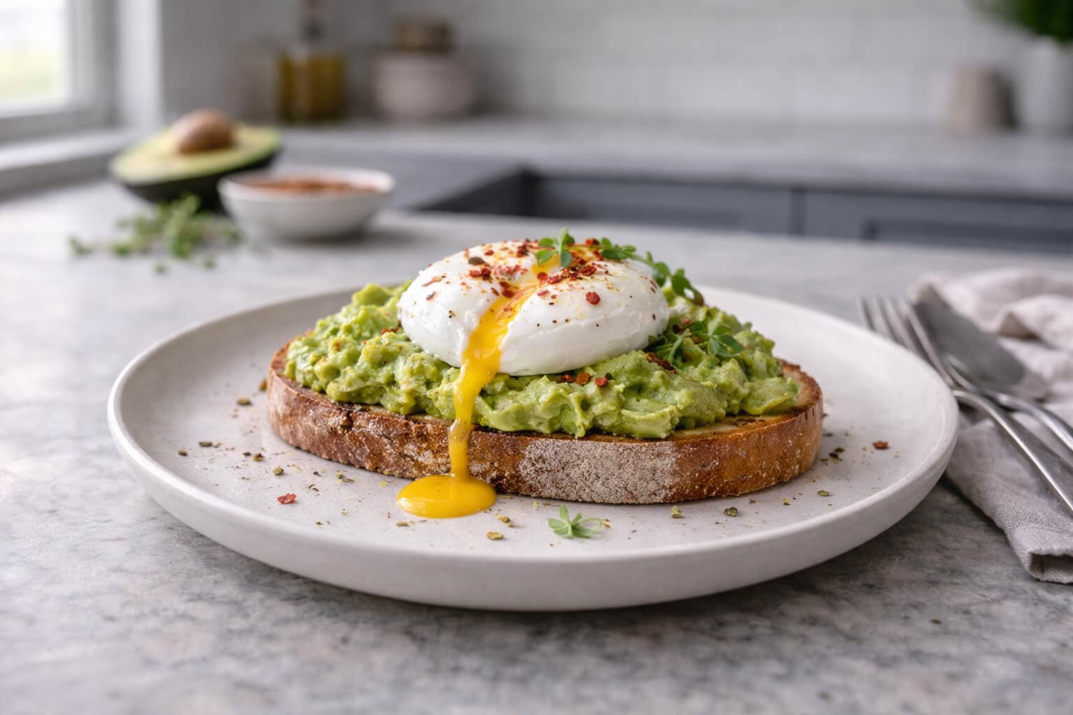 Avokadotoast med posjert egg