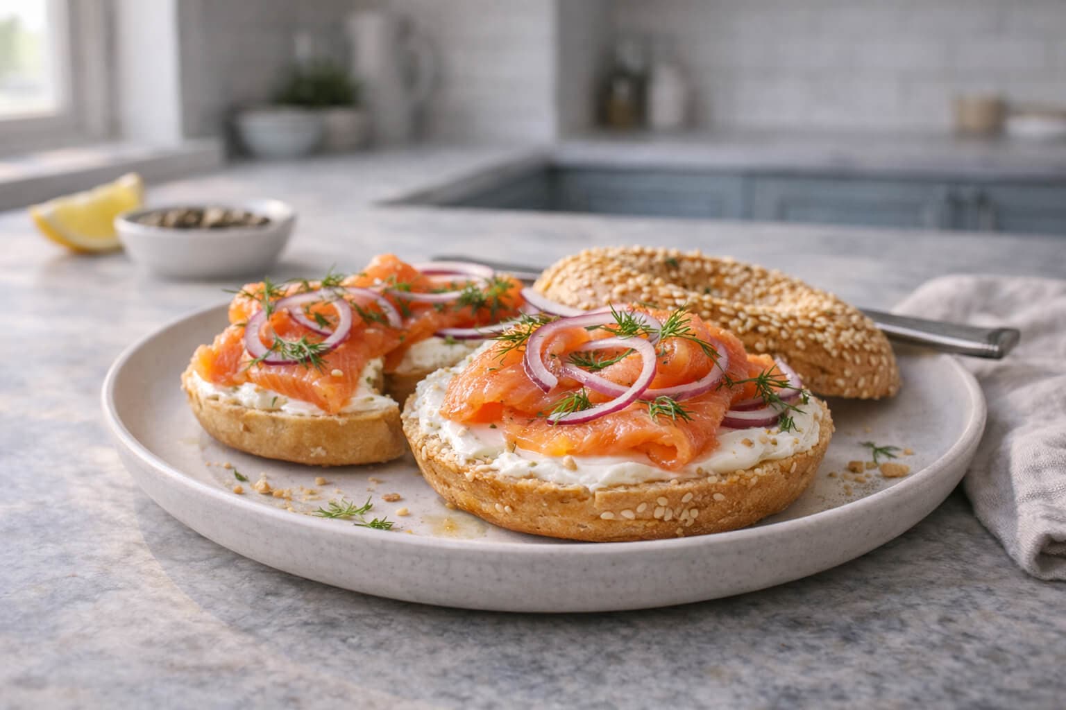 Bagel med røkelaks og kremost