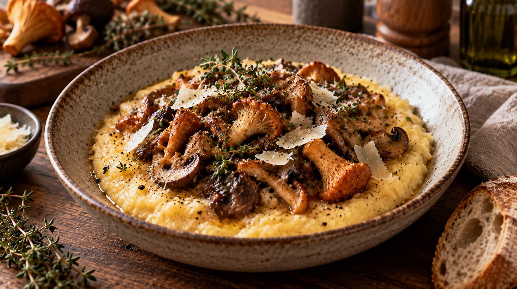 Bakt polenta med sopp og parmesan