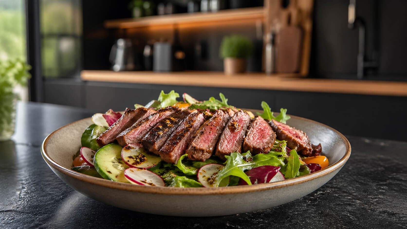 Biffsalat med sennepsdressing