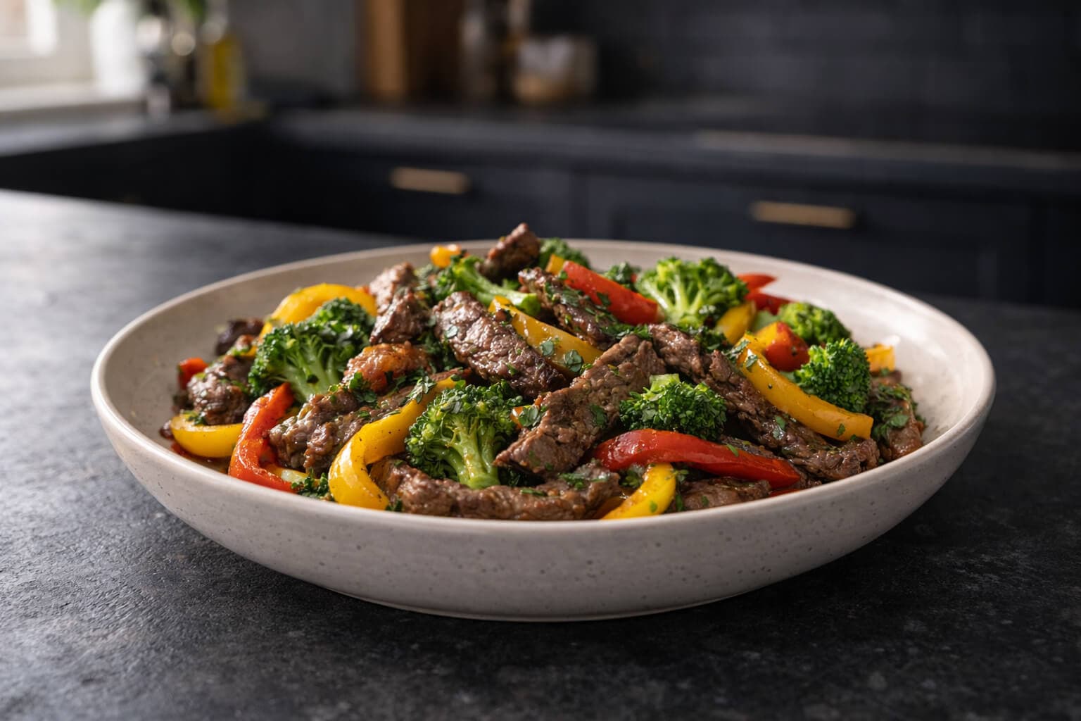 Biffstrimler med grønnsaker