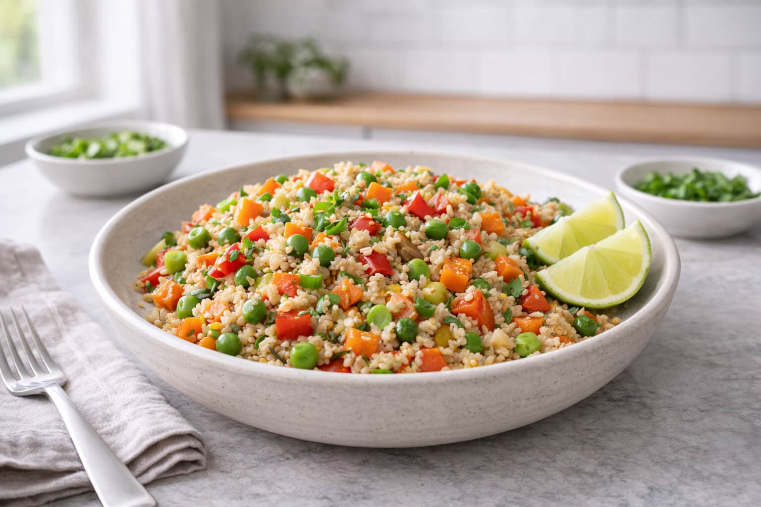 Blomkålris med grønnsaker og lime