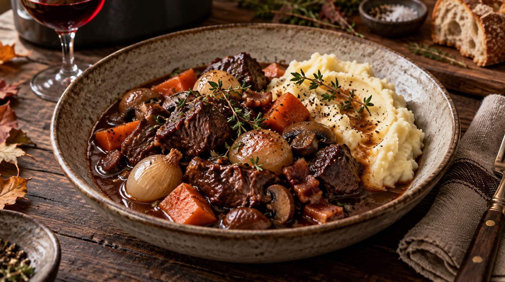 Boeuf bourguignon med potetmos