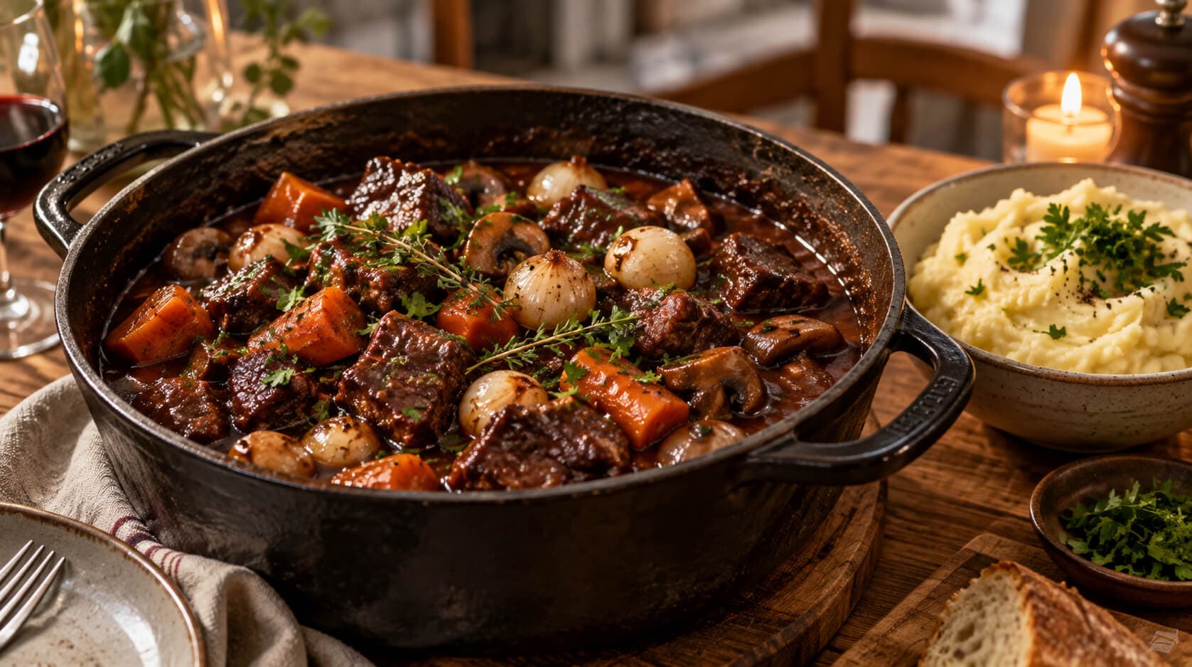 Boeuf bourguignon med kremet potetmos