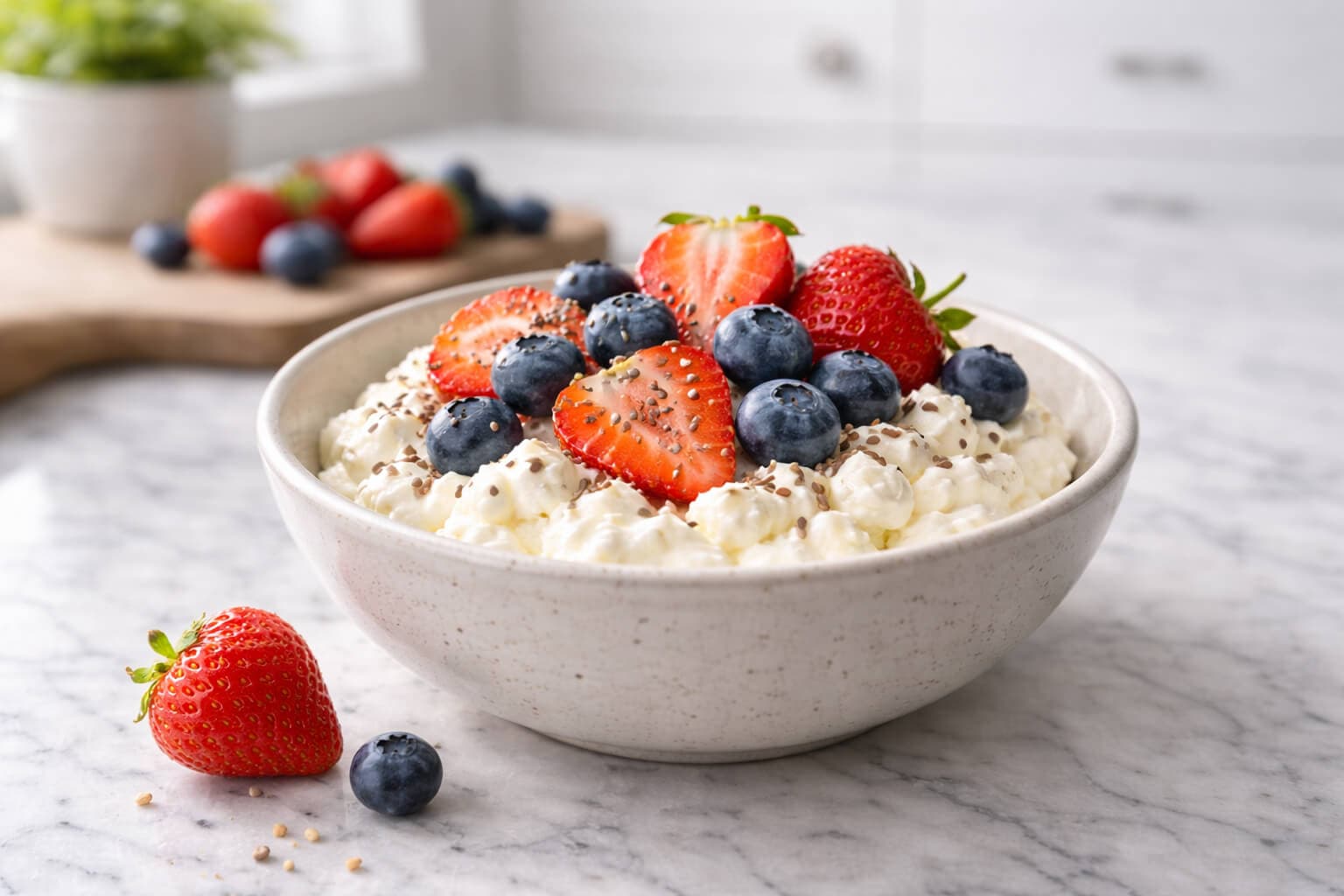 Cottage cheese med bær og frø
