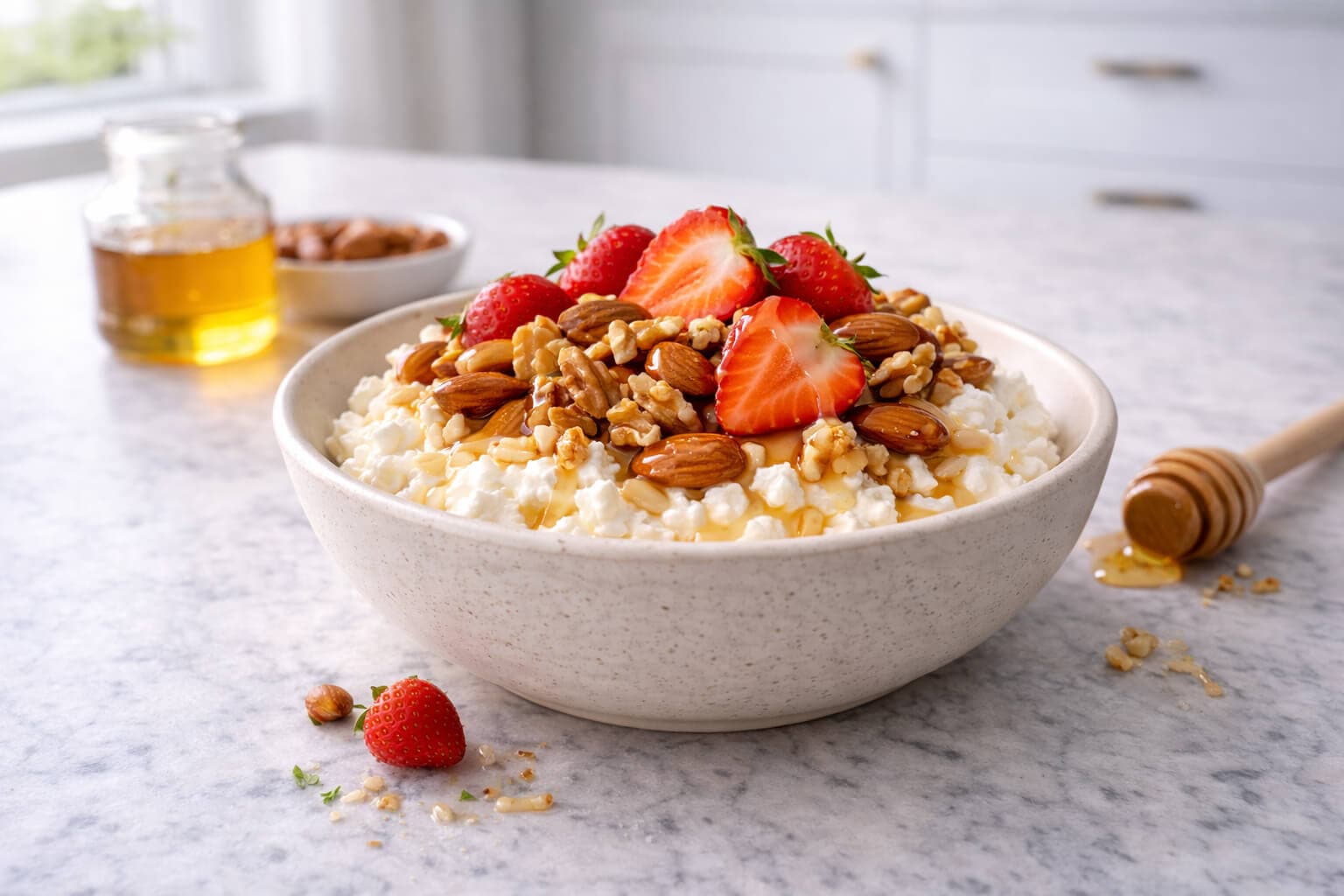Cottage cheese med honningristede nøtter