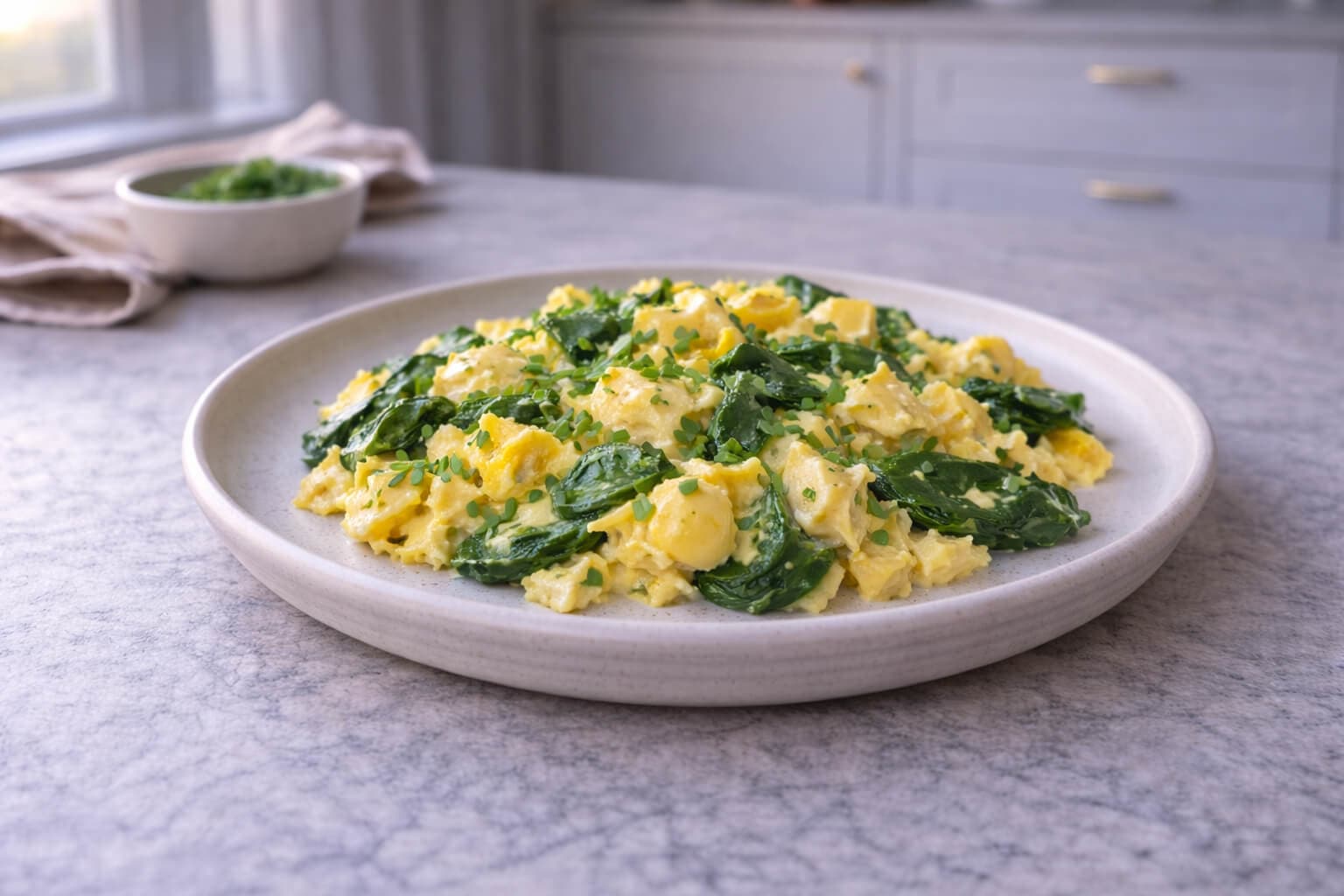 Egg og spinatscramble