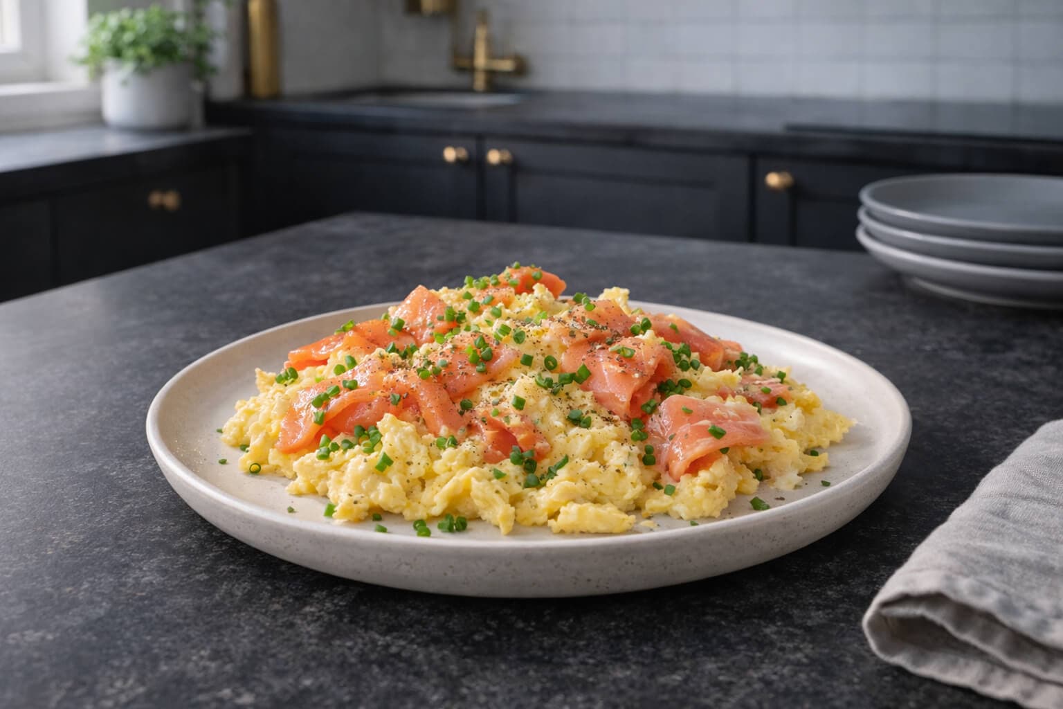 Eggerøre med røkelaks og gressløk