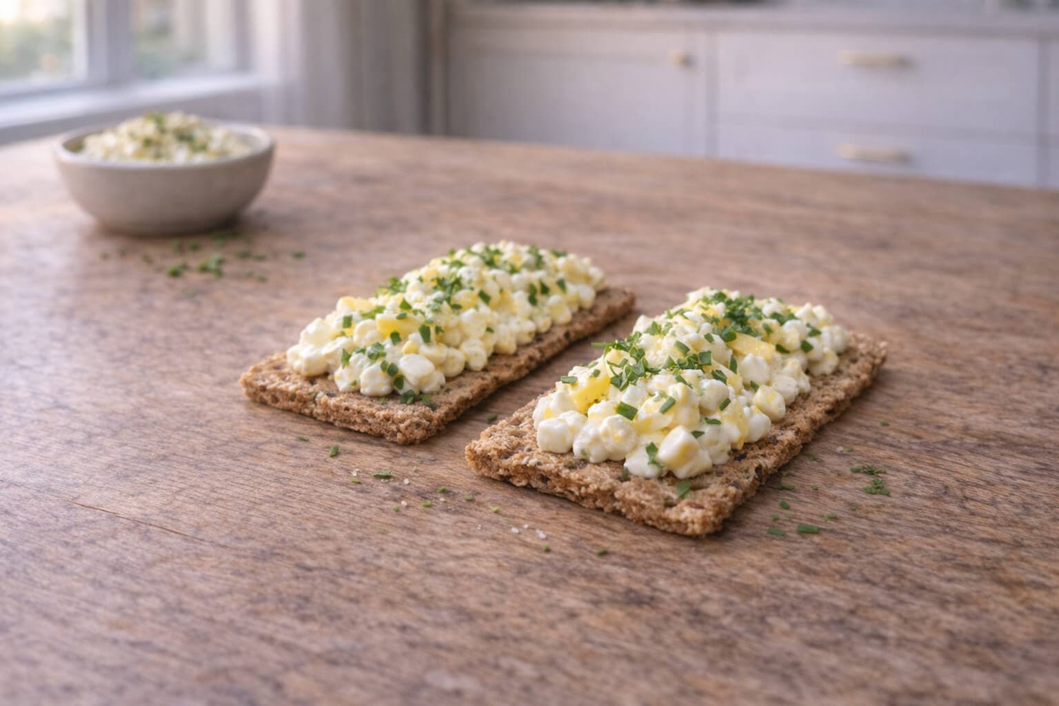 Eggesalat med gressløk på knekkebrød
