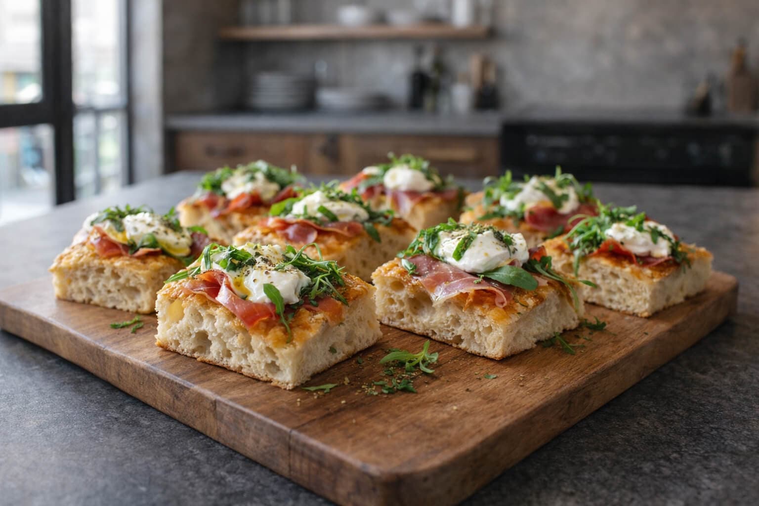 Focaccia med spekeskinke og burrata