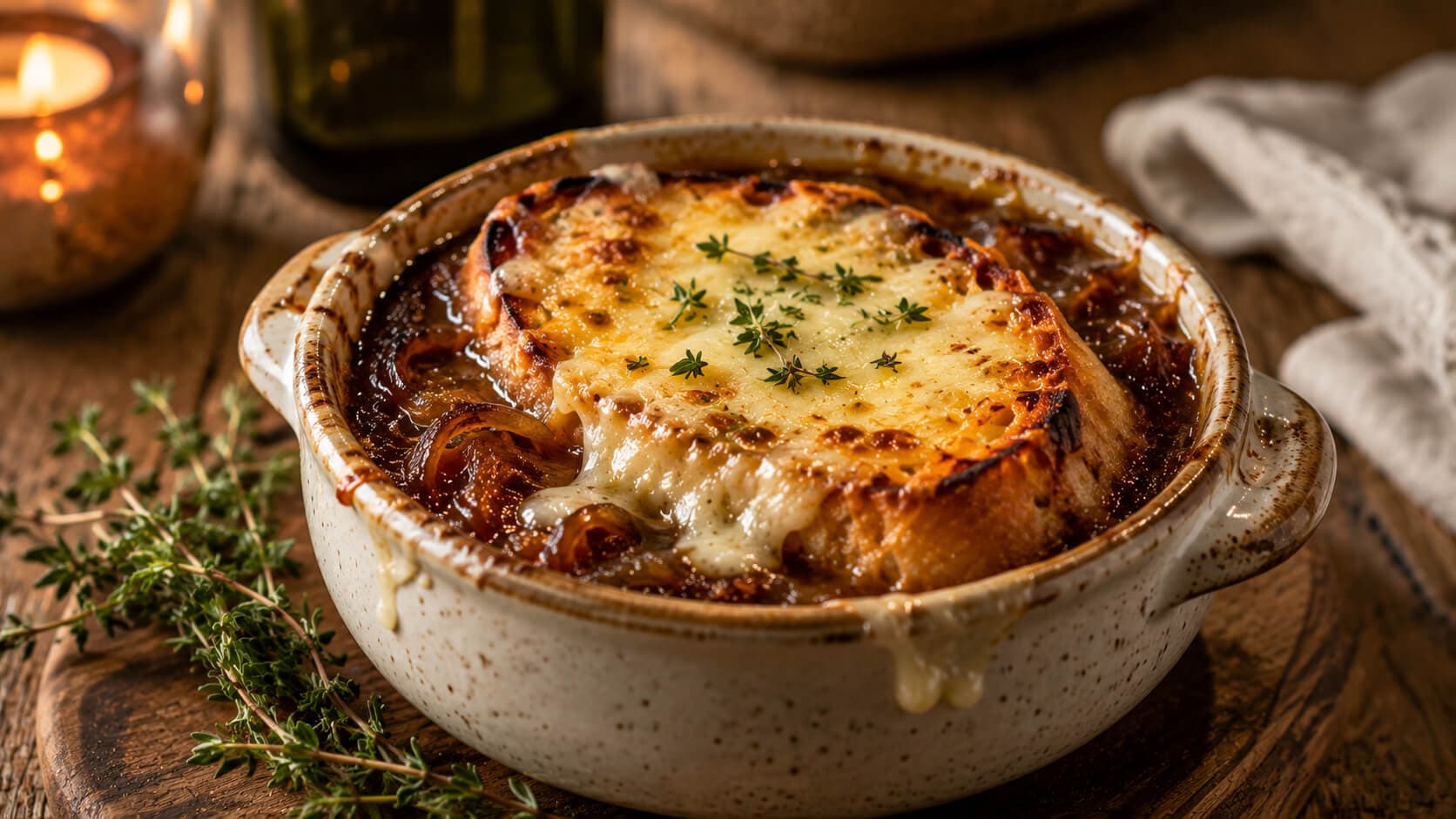 Fransk løksuppe med gratinert brød