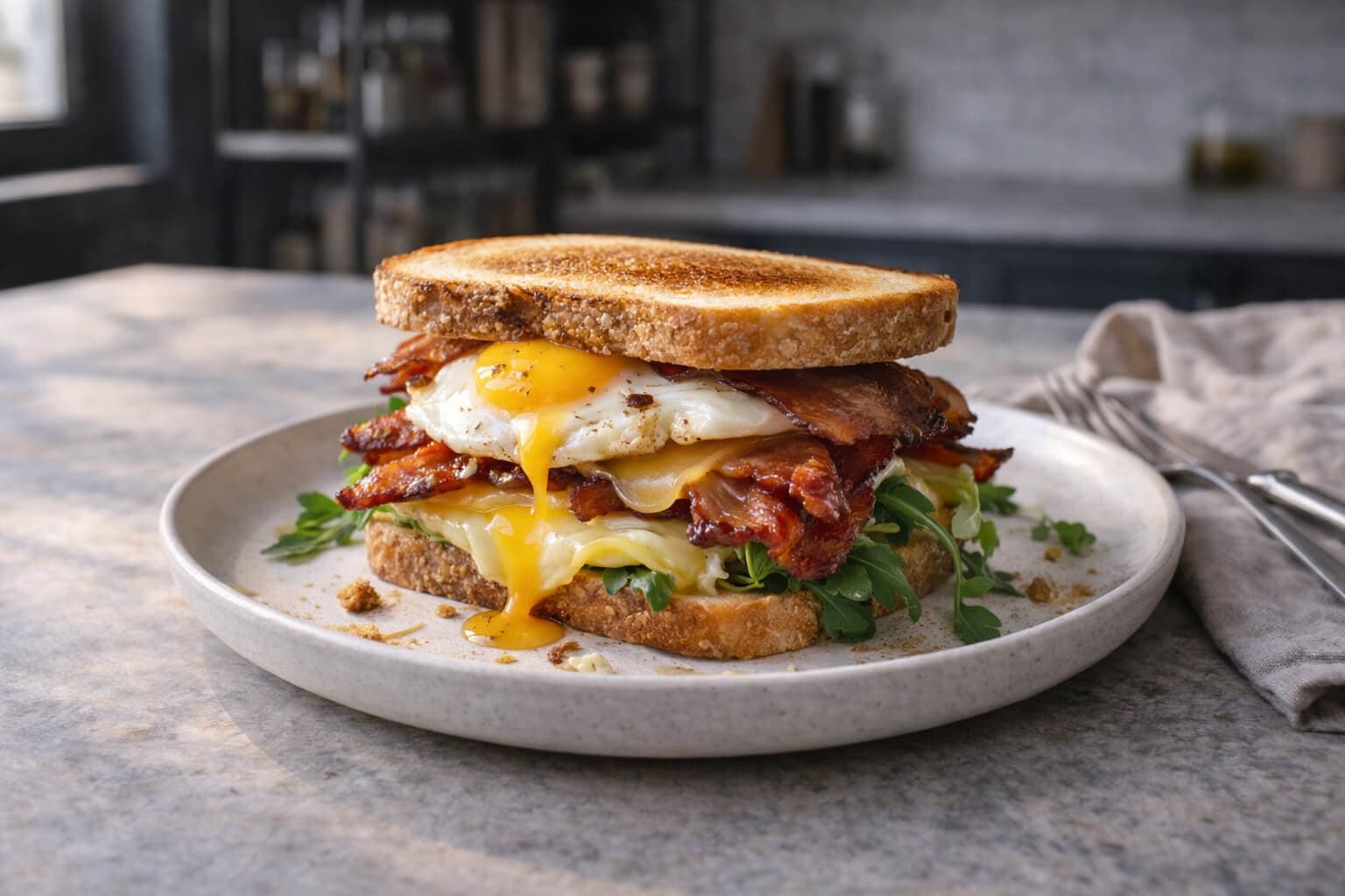 Frokostsandwich med speilegg og ost