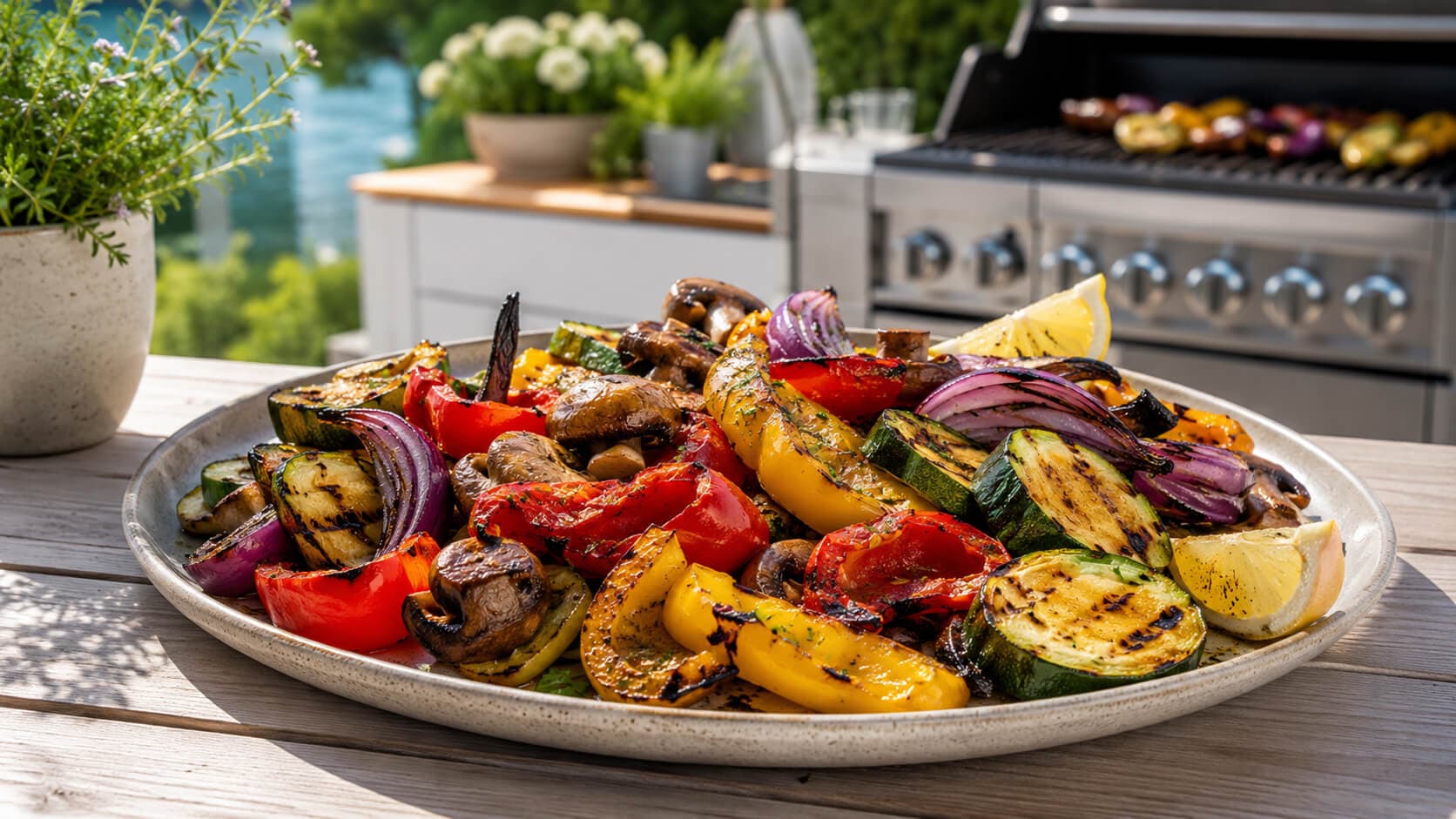 Grillede grønnsaker med sitron og olivenolje
