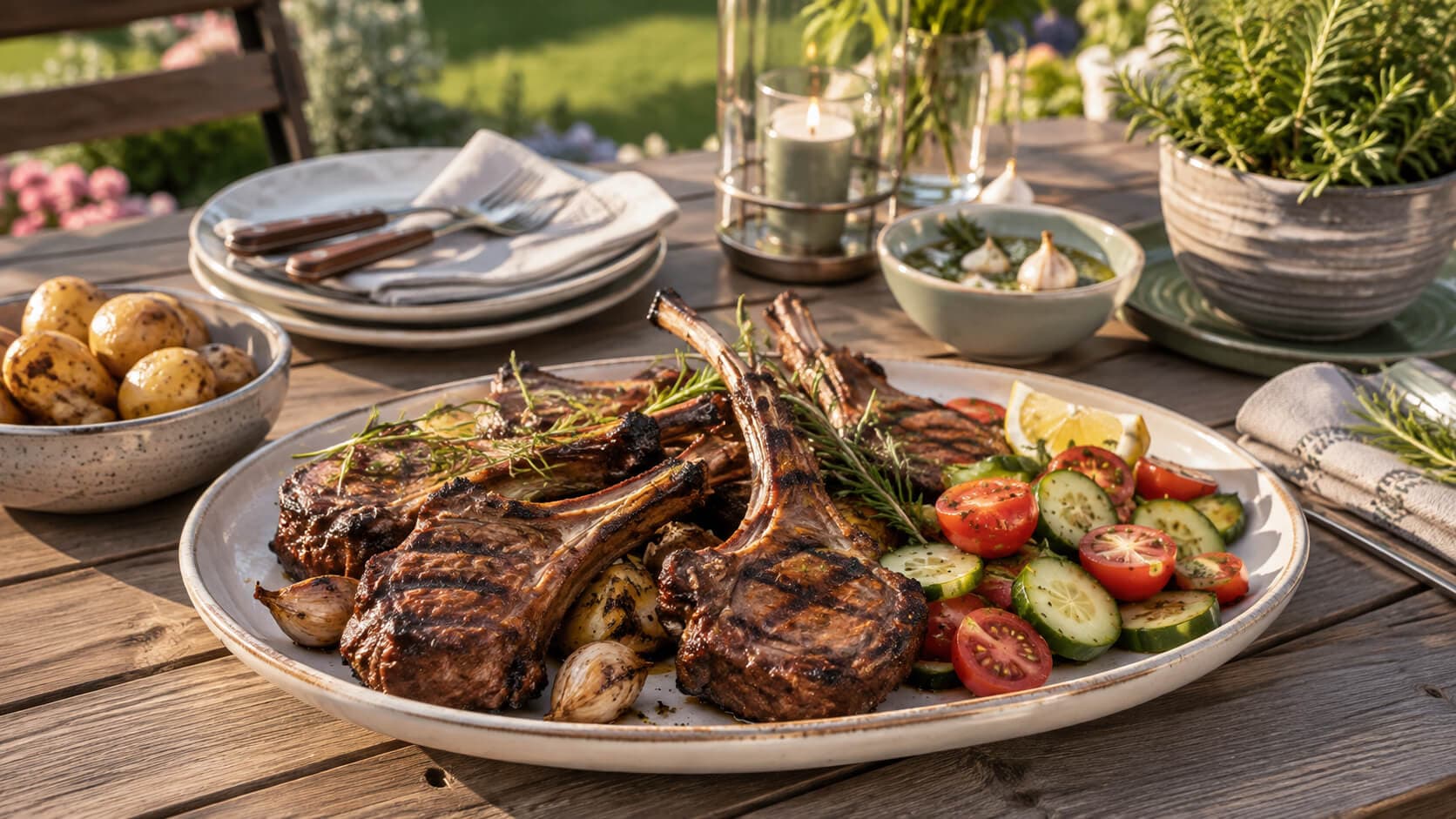 Grillede lammekoteletter med rosmarin og hvitløk