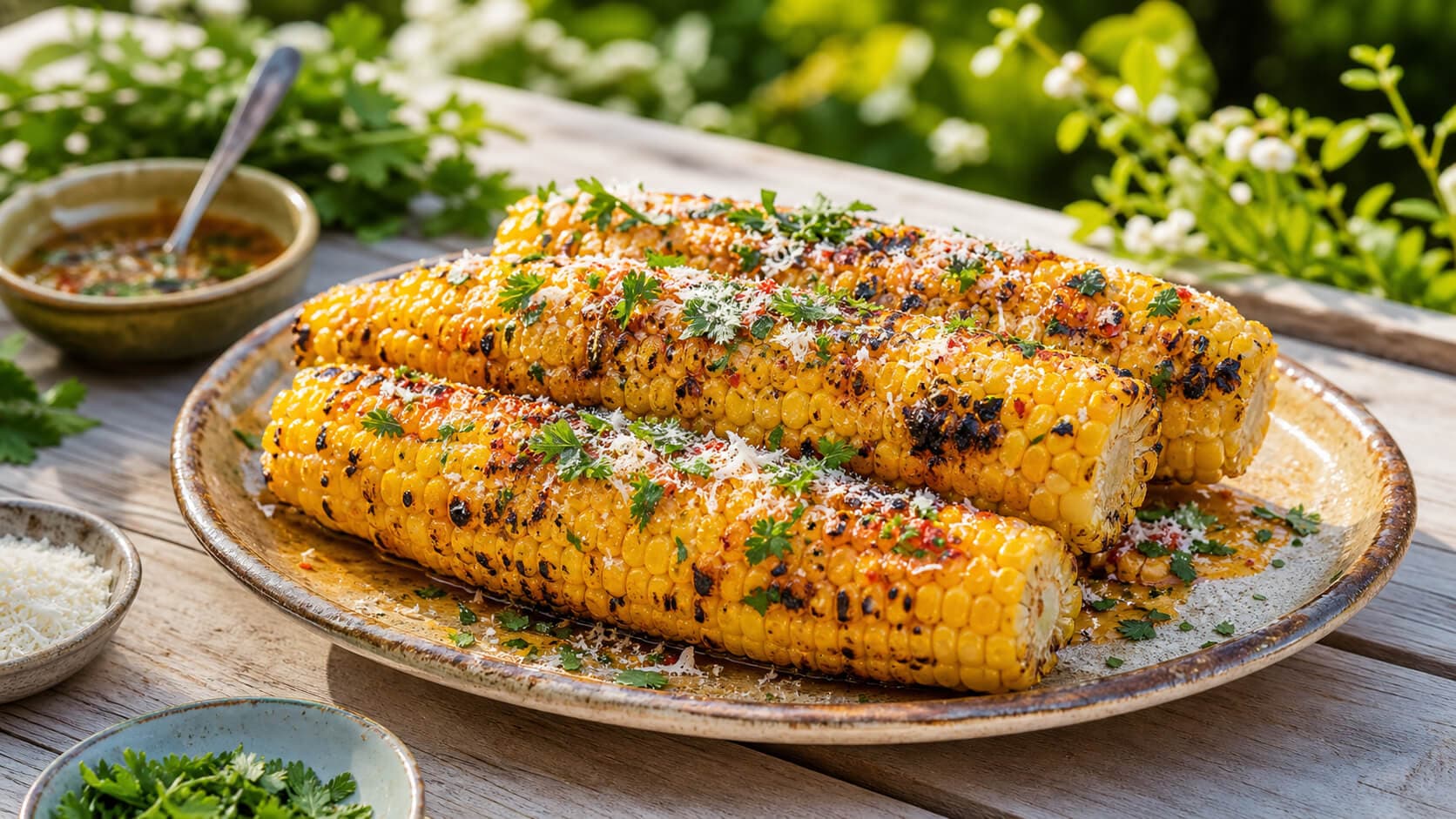 Grillet mais med chilismør og parmesan