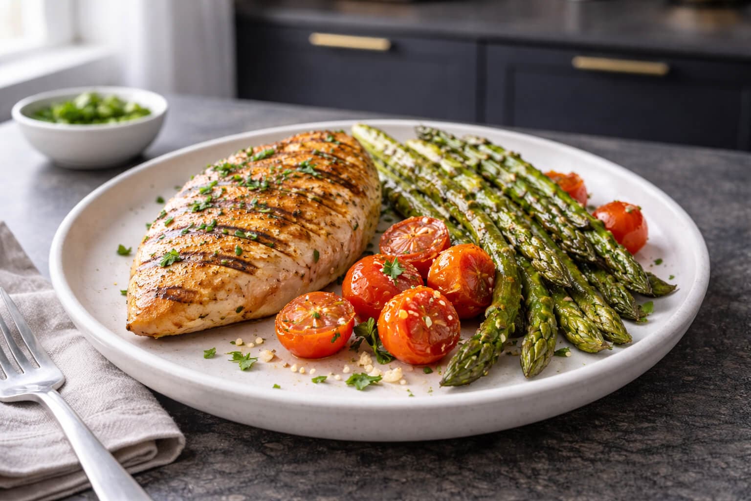 Grillet kylling med asparges og sitronvinaigrette