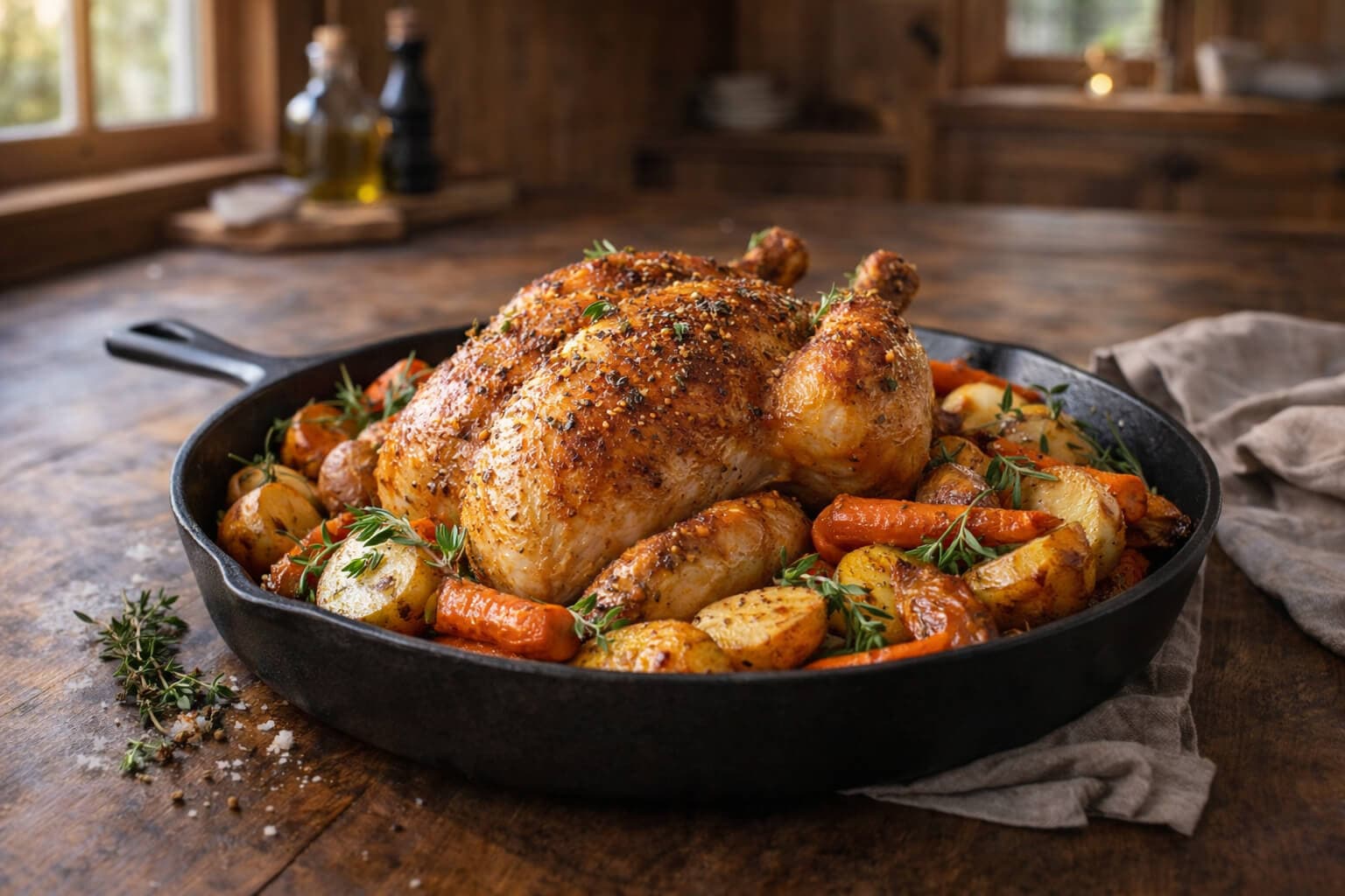 Helstekt kylling med rotgrønnsaker