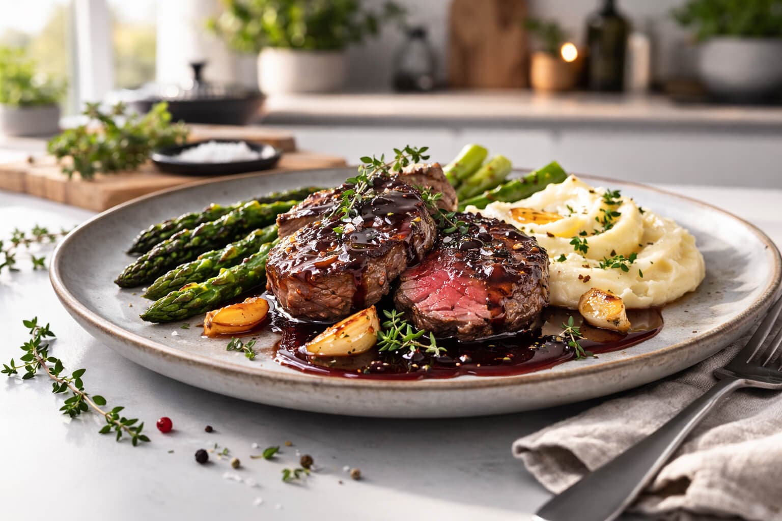 Indrefilet av storfe med rødvinssaus