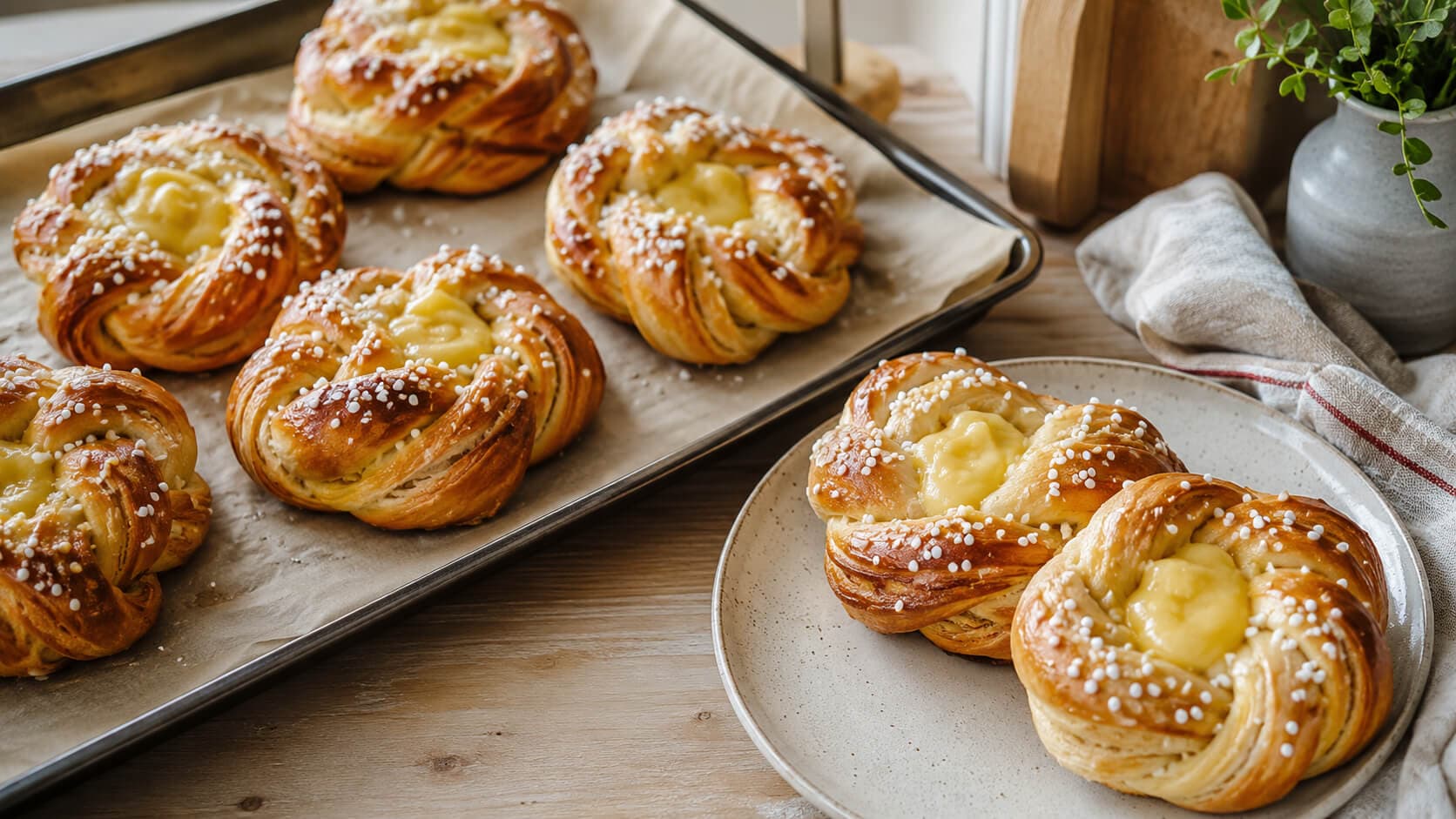 Kardemommeknuter med vaniljekrem