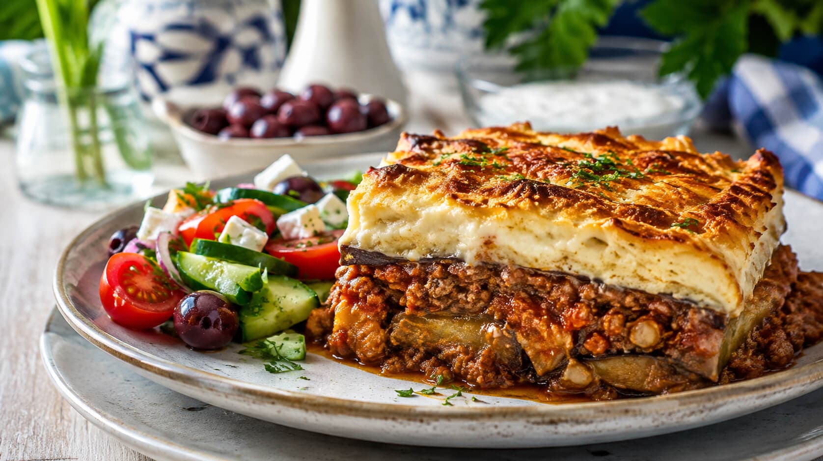 Klassisk moussaka med aubergine og kjøttsaus