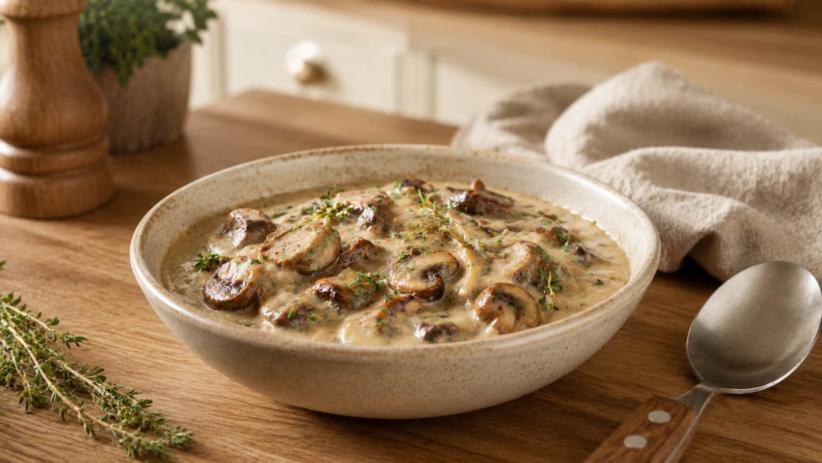 Kremet soppsaus med stekt sopp