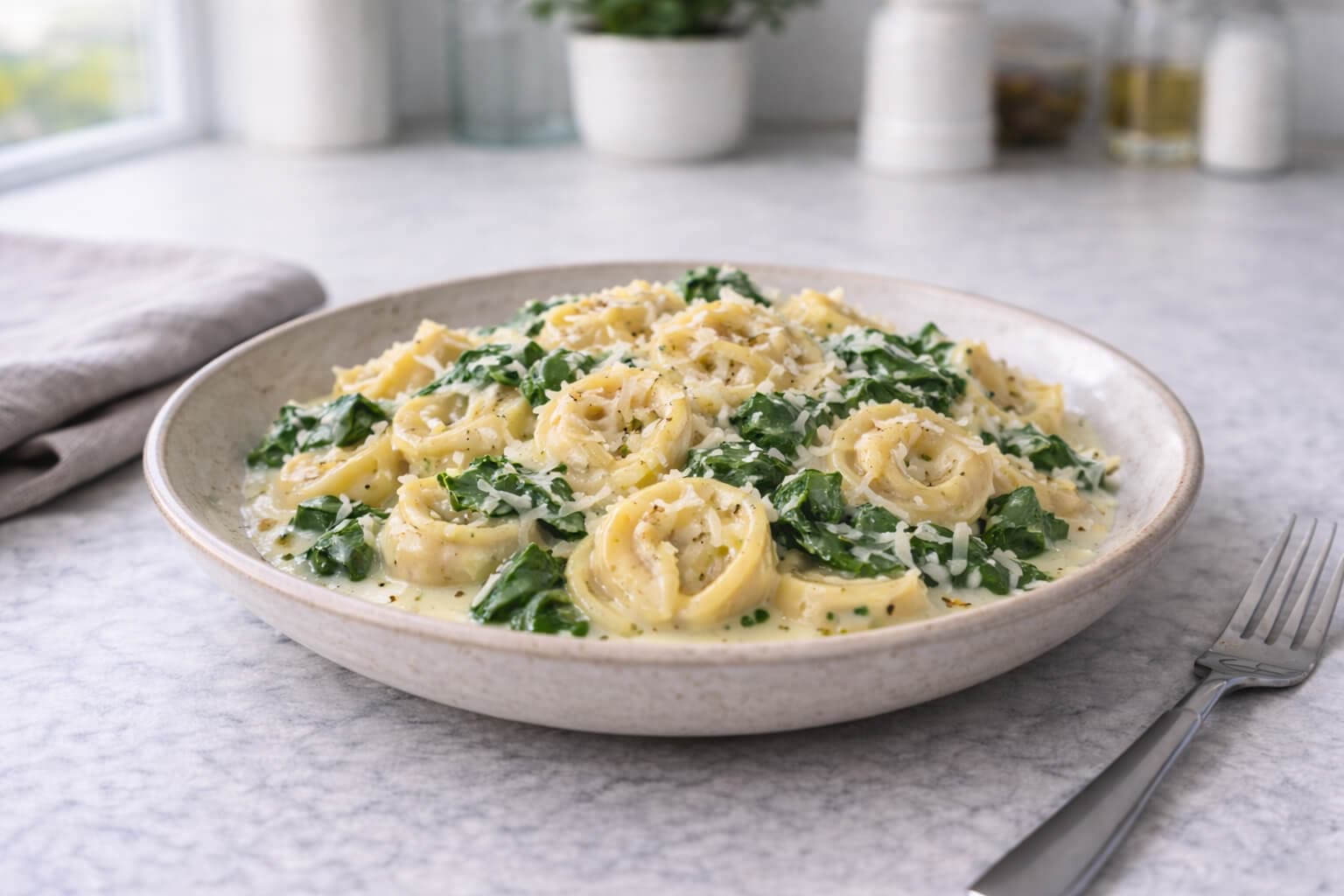 Kremet tortellini med spinat