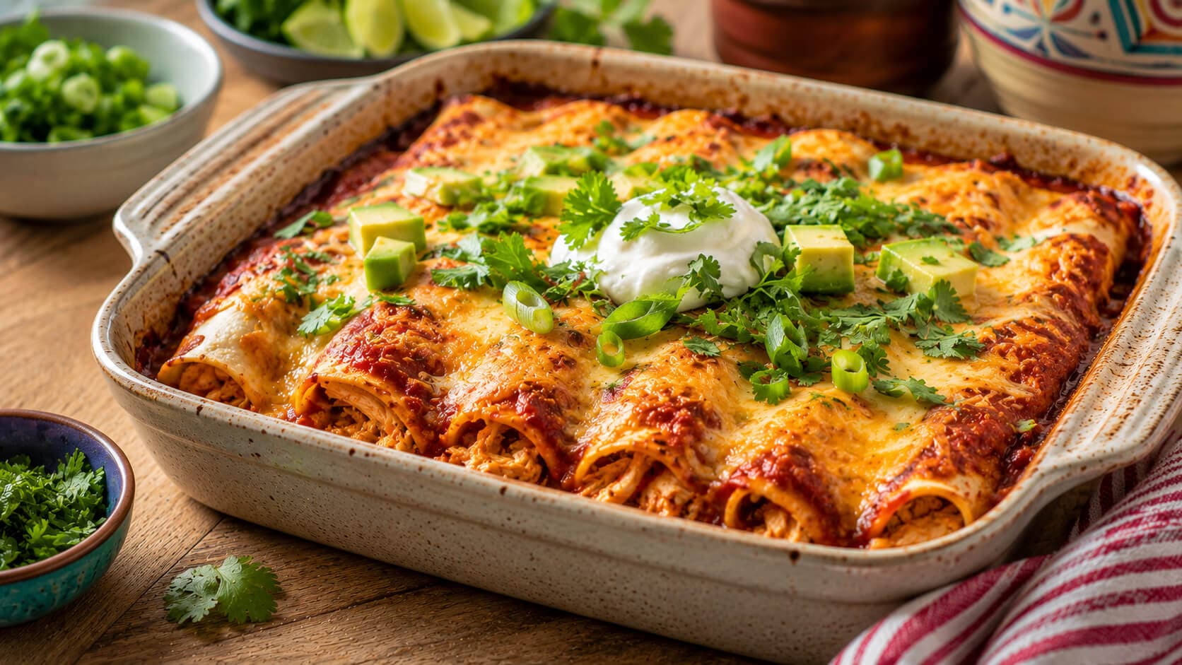 Kylling enchiladas med salsa og smeltet ost