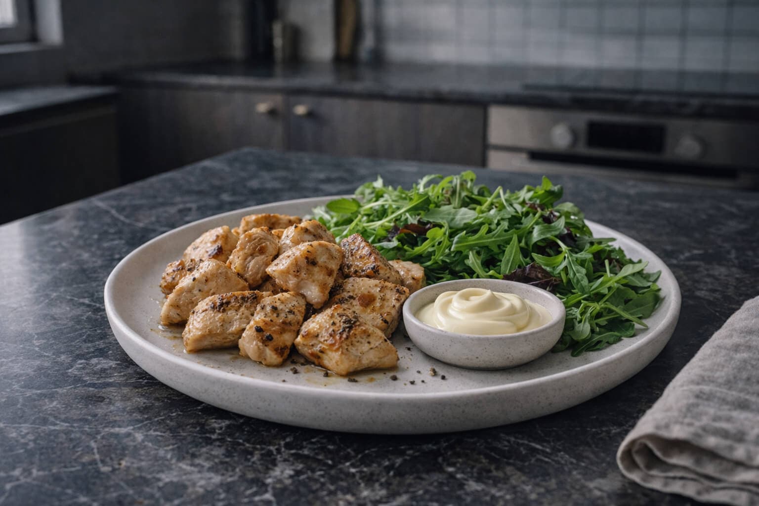 Kyllingbiter med aioli og salat