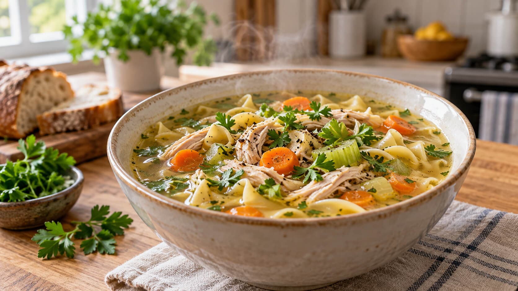 Kyllingsuppe med nudler og grønnsaker