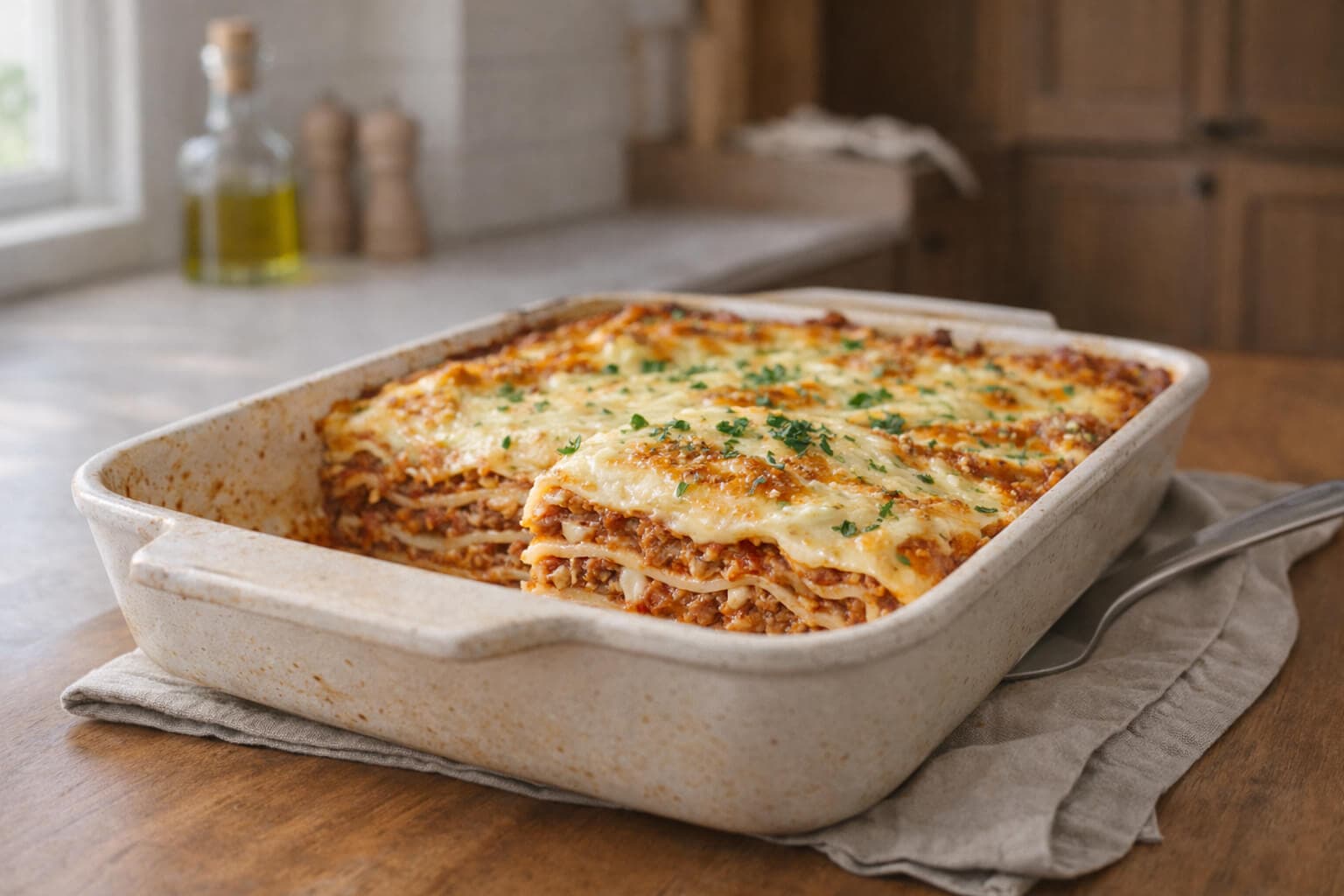 Lasagne med sprø ostetopp