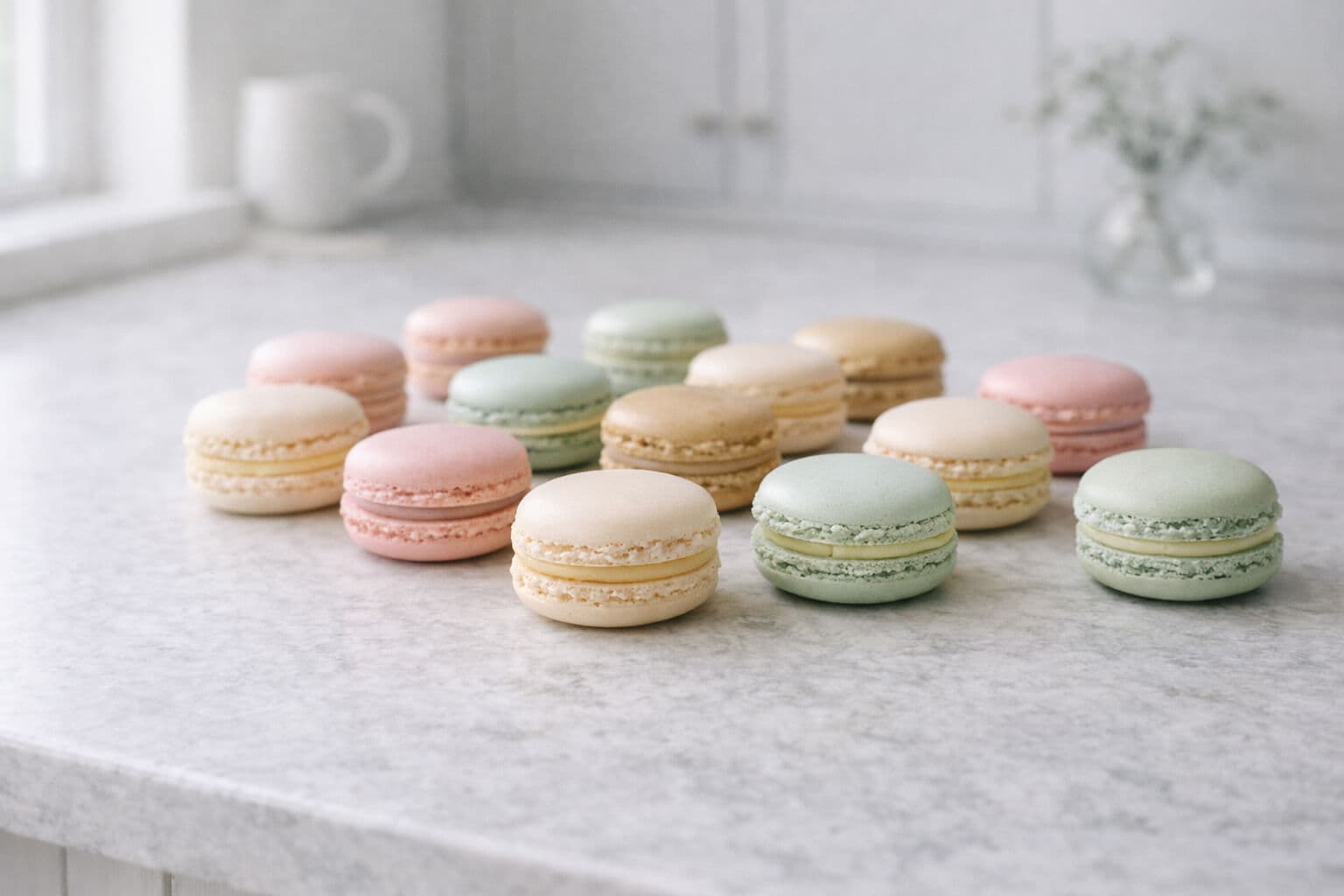 Makroner i pastellfarger
