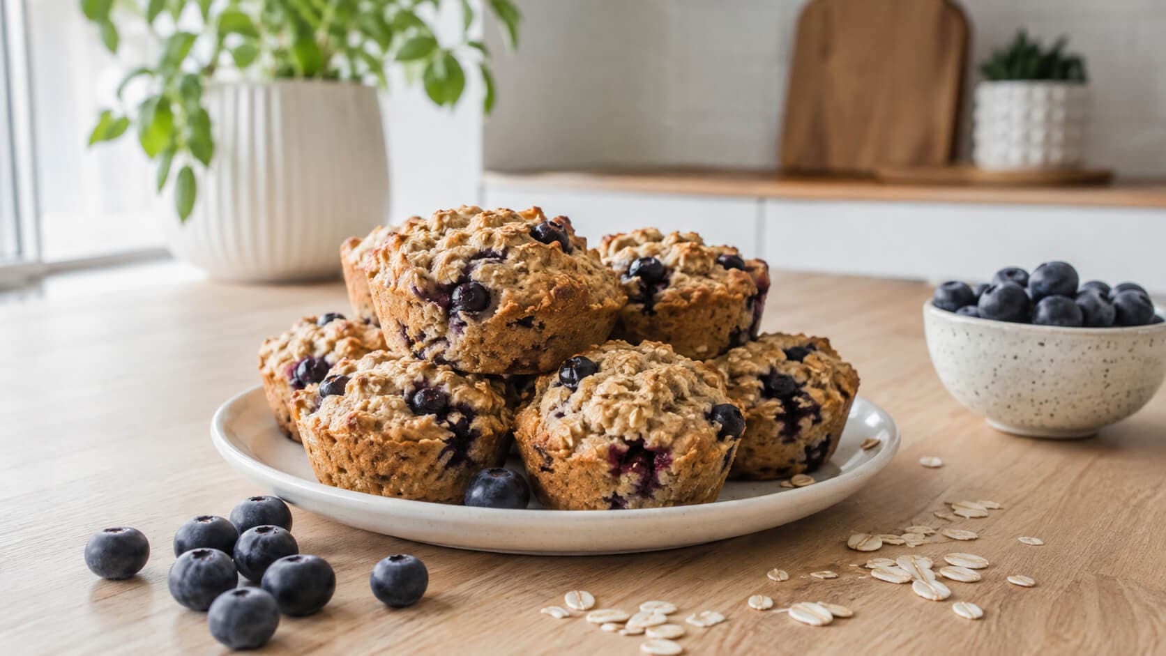 Mini havremuffins med banan og blåbær