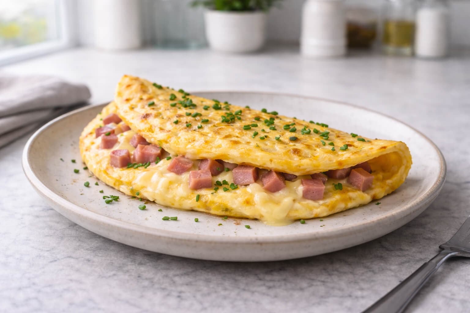 Omelett med skinke og ost