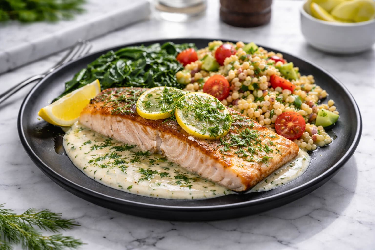 Ovnsbakt ørret med couscoussalat