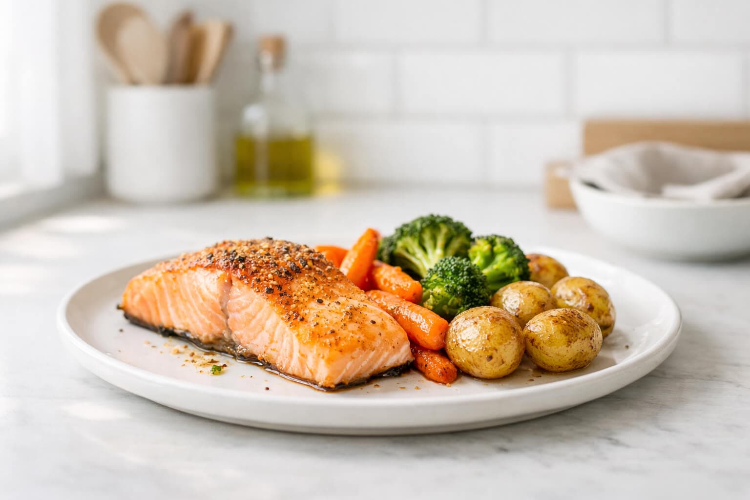 Ovnsbakt laks med grønnsaker