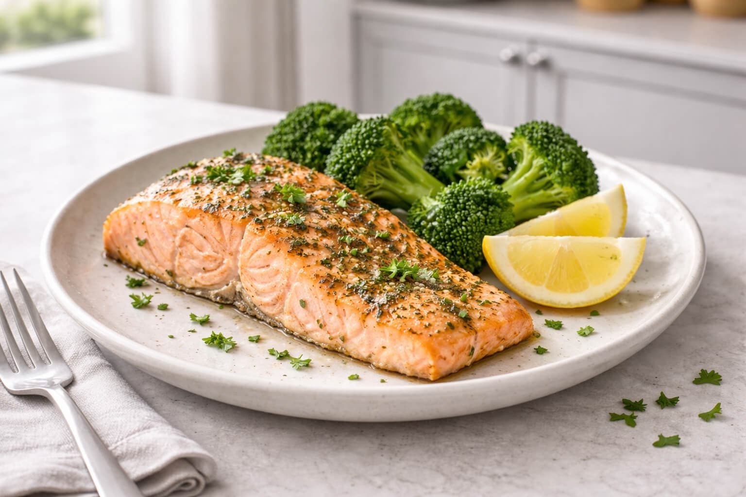 Ovnsbakt laks med brokkoli og sitron