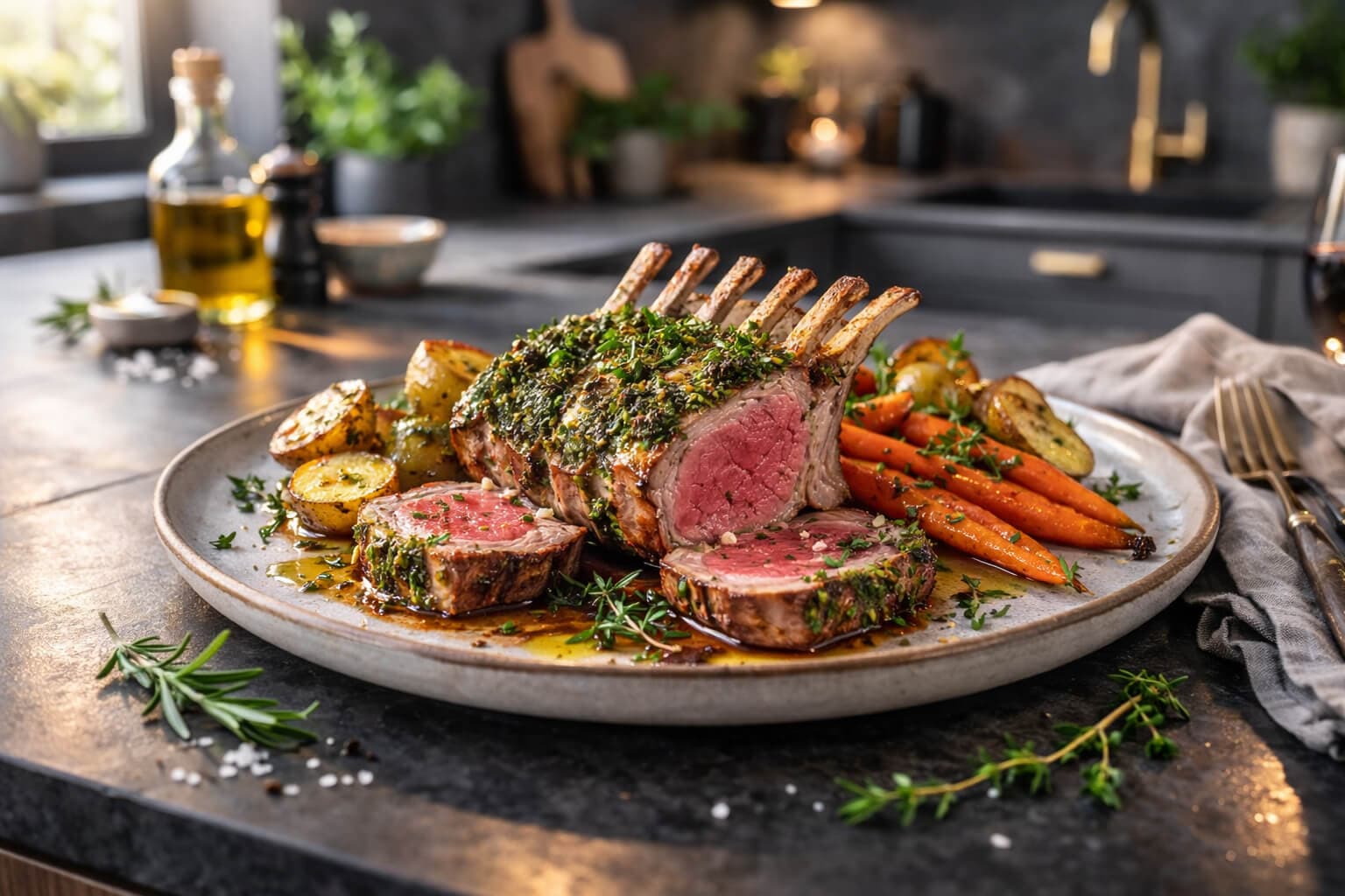 Ovnsbakt lammesadel med urteskorpe