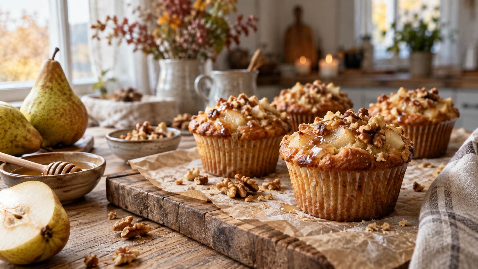 Pæremuffins med honning og valnøtter