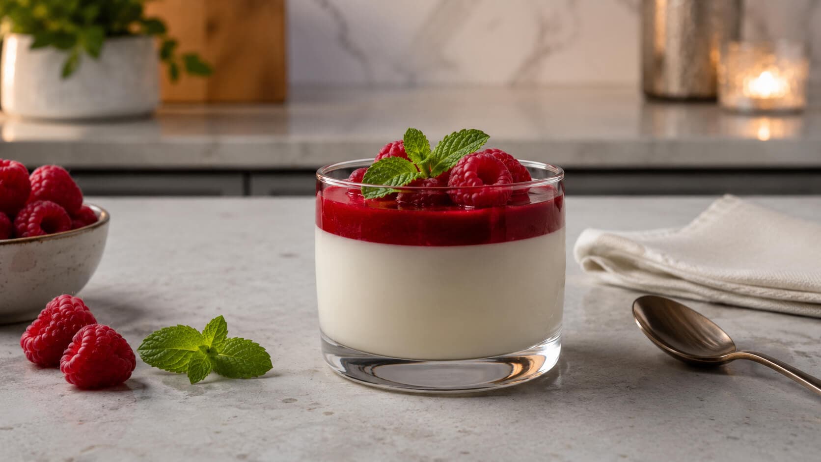 Panna cotta med bringebærsaus