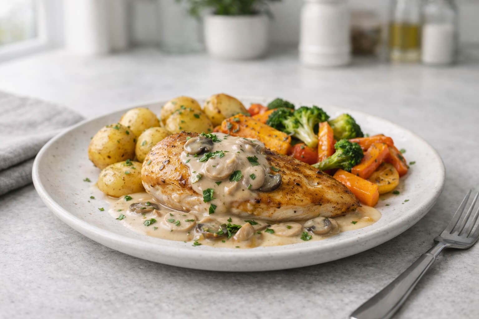 Kyllingfilet med kremet soppsaus