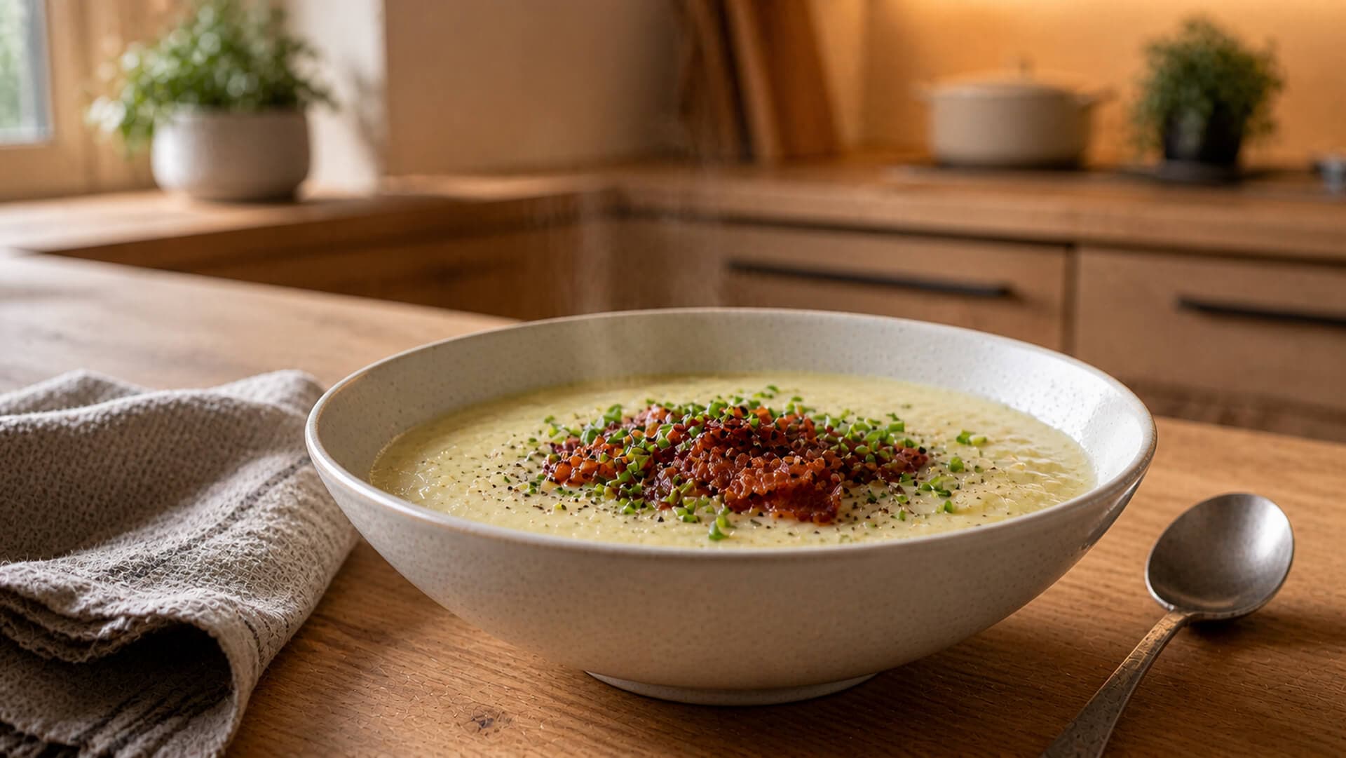 Potet- og purresuppe med bacon