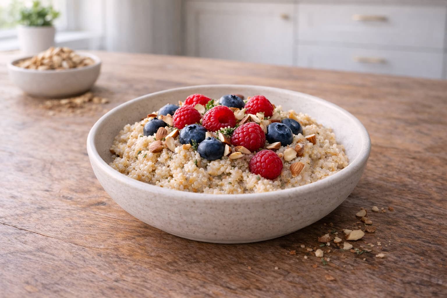 Quinoagrøt med mandelmelk og bær