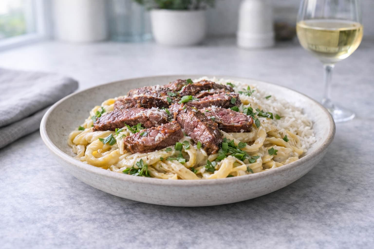 Rask biffpasta med fløtesaus