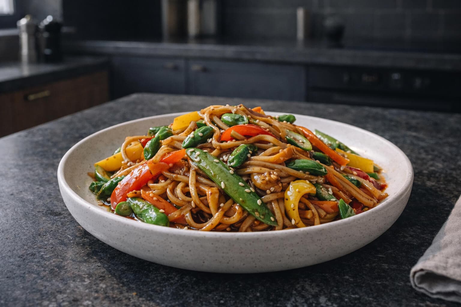 Raske eggnudler med grønnsaker og soyasaus