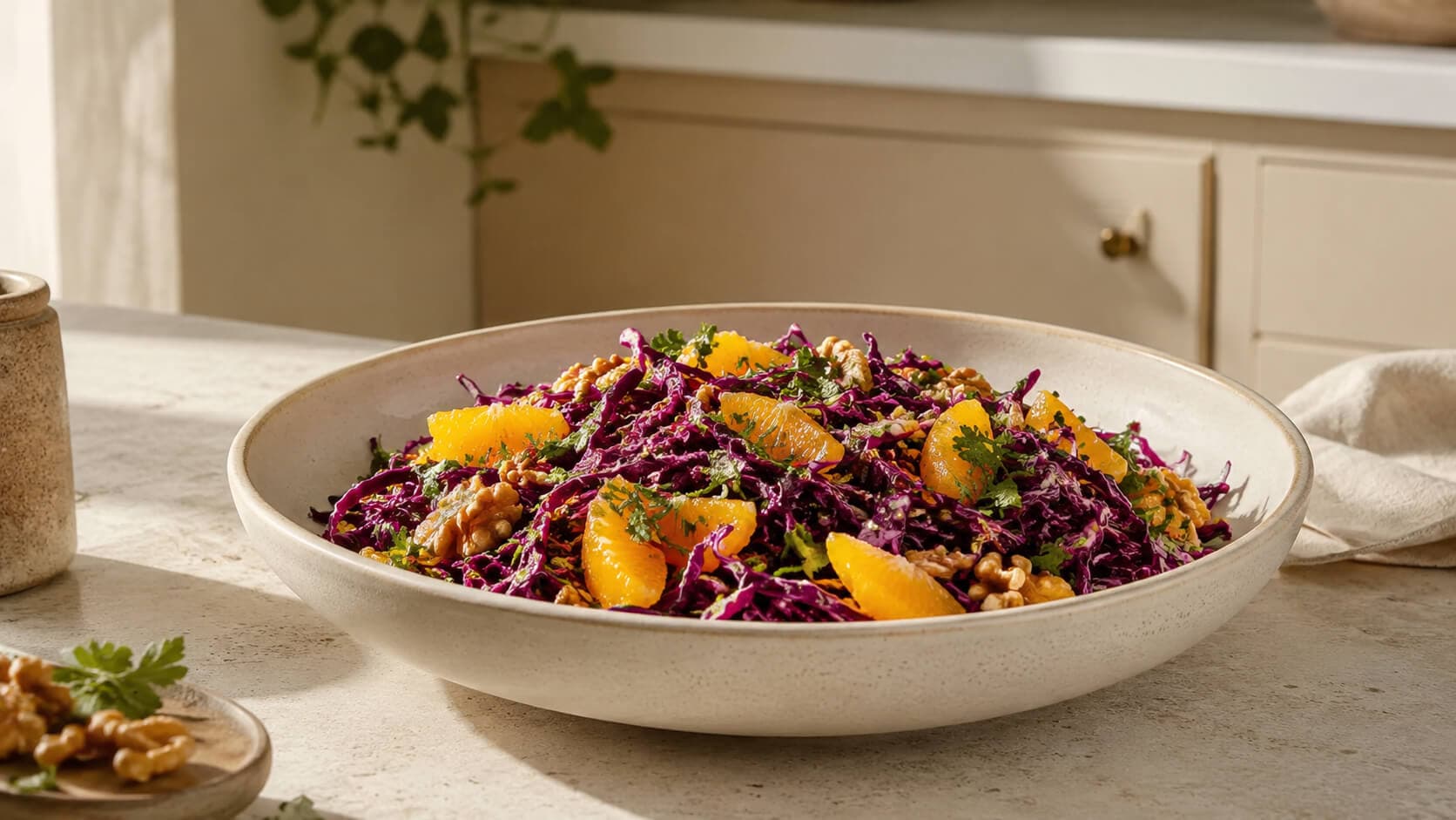 Rødkålsalat med appelsin og valnøtter