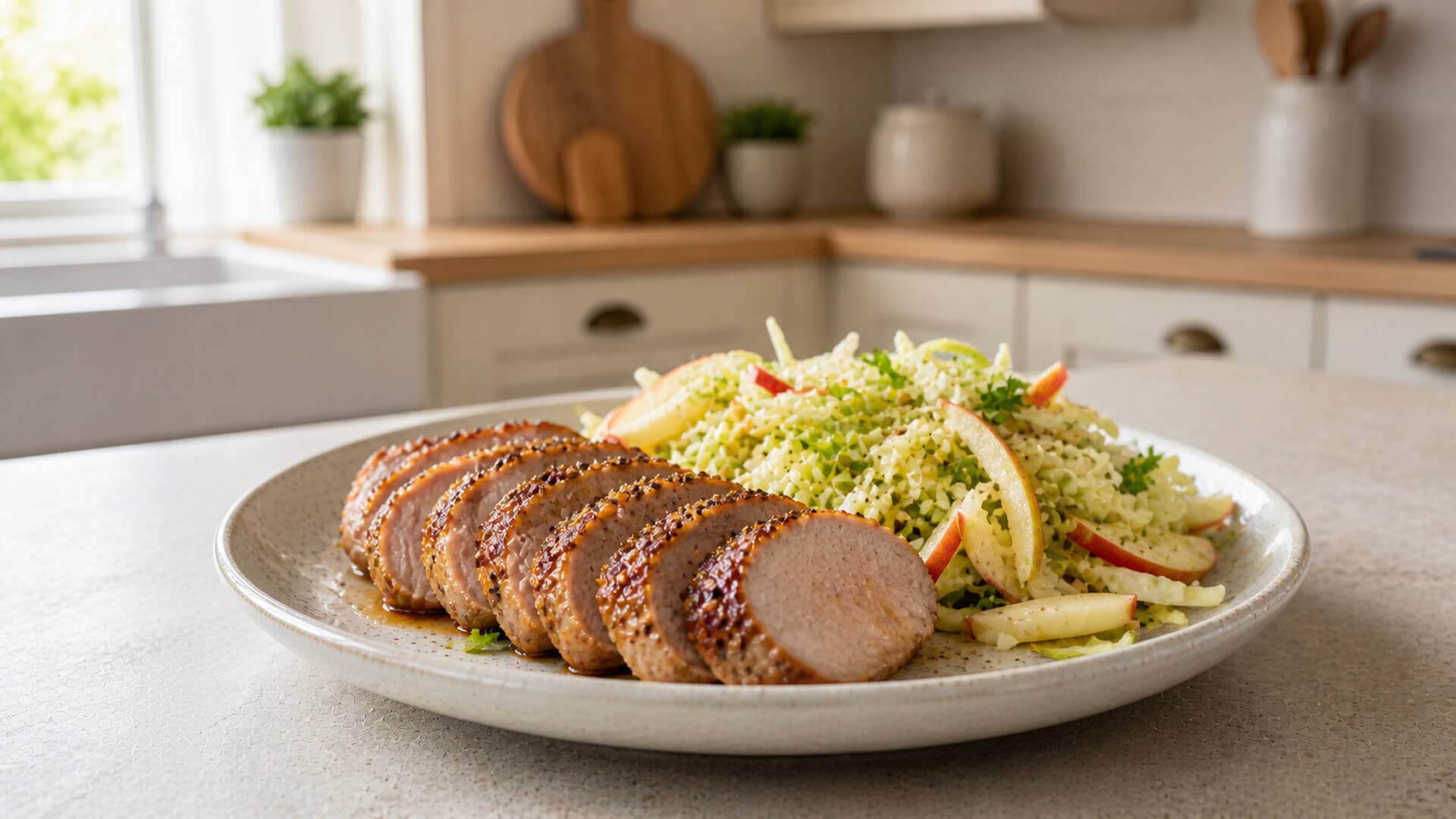 Svinefilet med eple- og kålsalat