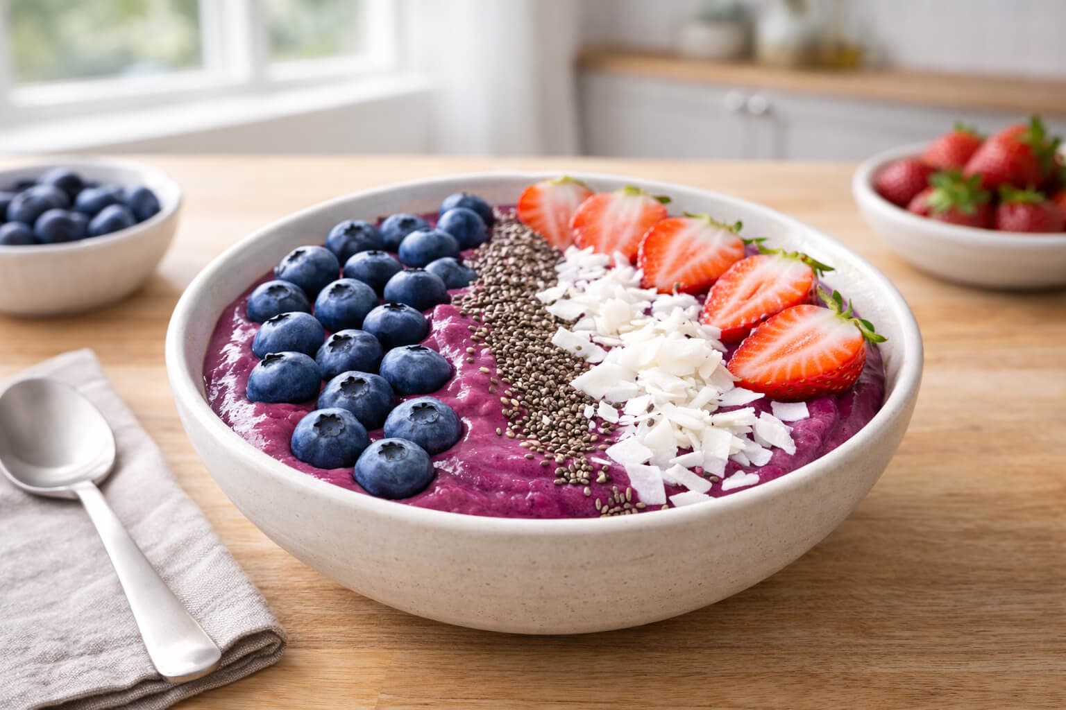 Smoothiebowl med bær og frø